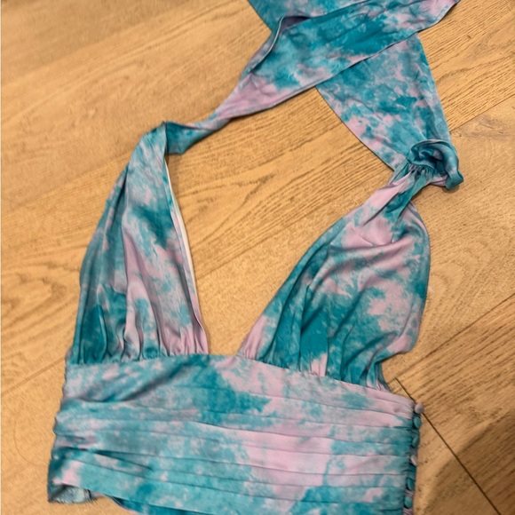 Privacy Please LOVERS & FRIENDS Venice Top Small Lilac & Turquoise Halter Silk - Picture 4 of 12